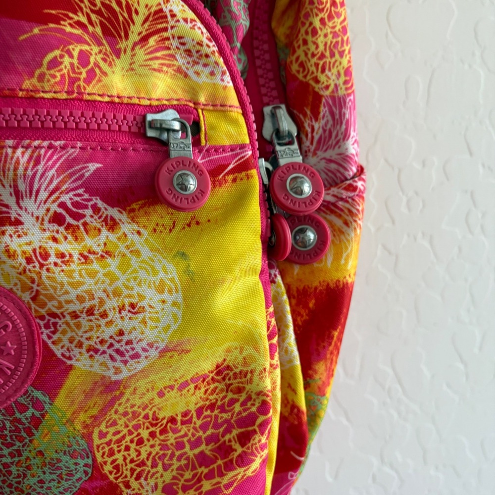 Kipling Small Backpack Pink Yellow Pineapple Trop… - image 4